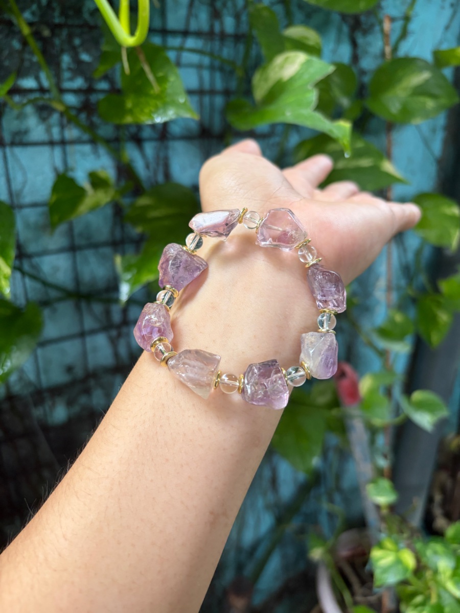 Handcrafted Raw Harmony bracelet with natural stones and gold-tone details